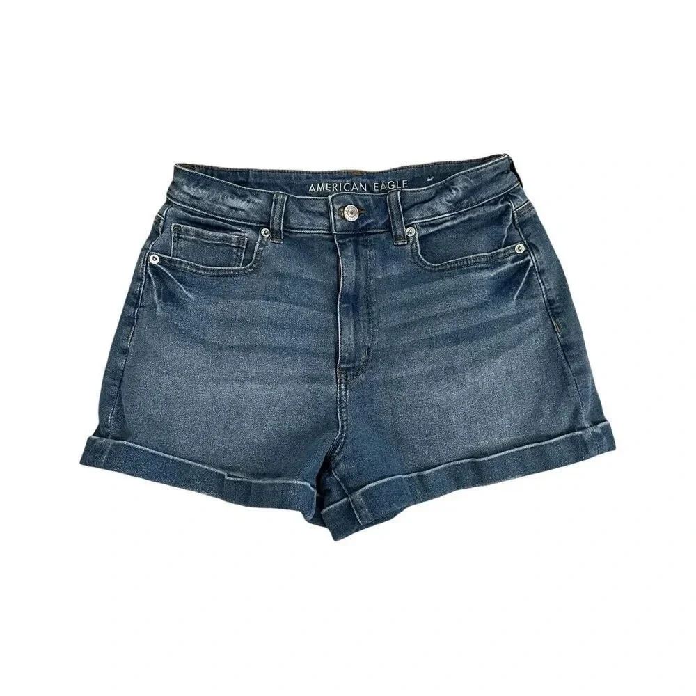 American Eagle Women's Mom‎ Short Denim Jean Cotton Blend Casual Blue Size 6